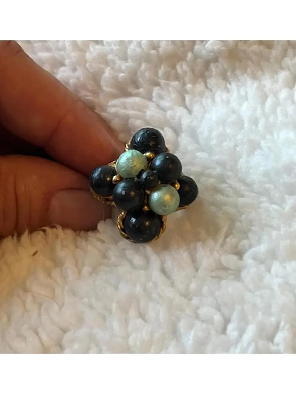Vintage Style Cluster Bead Ring with Gold Tone Setting